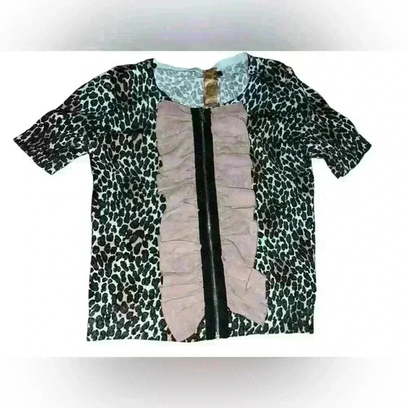 Twelve by twelve Cropped, Leopard Zip Sz s Short Sleeves Mob Wife Round Neck - Picture 1 of 7